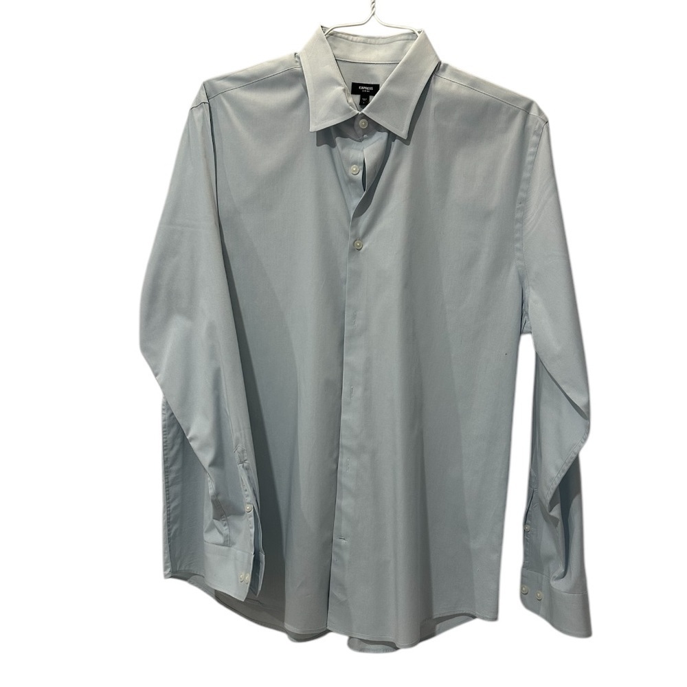 Express Slim Solid Stretch Modern Tech 1MX Dress Shirt Light Blue Large